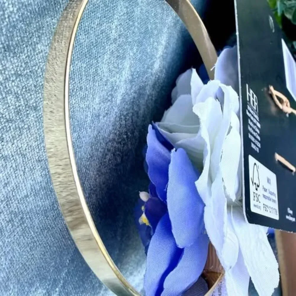 Disney Minnie Mouse Floral Ear Headband Gold Blue White New